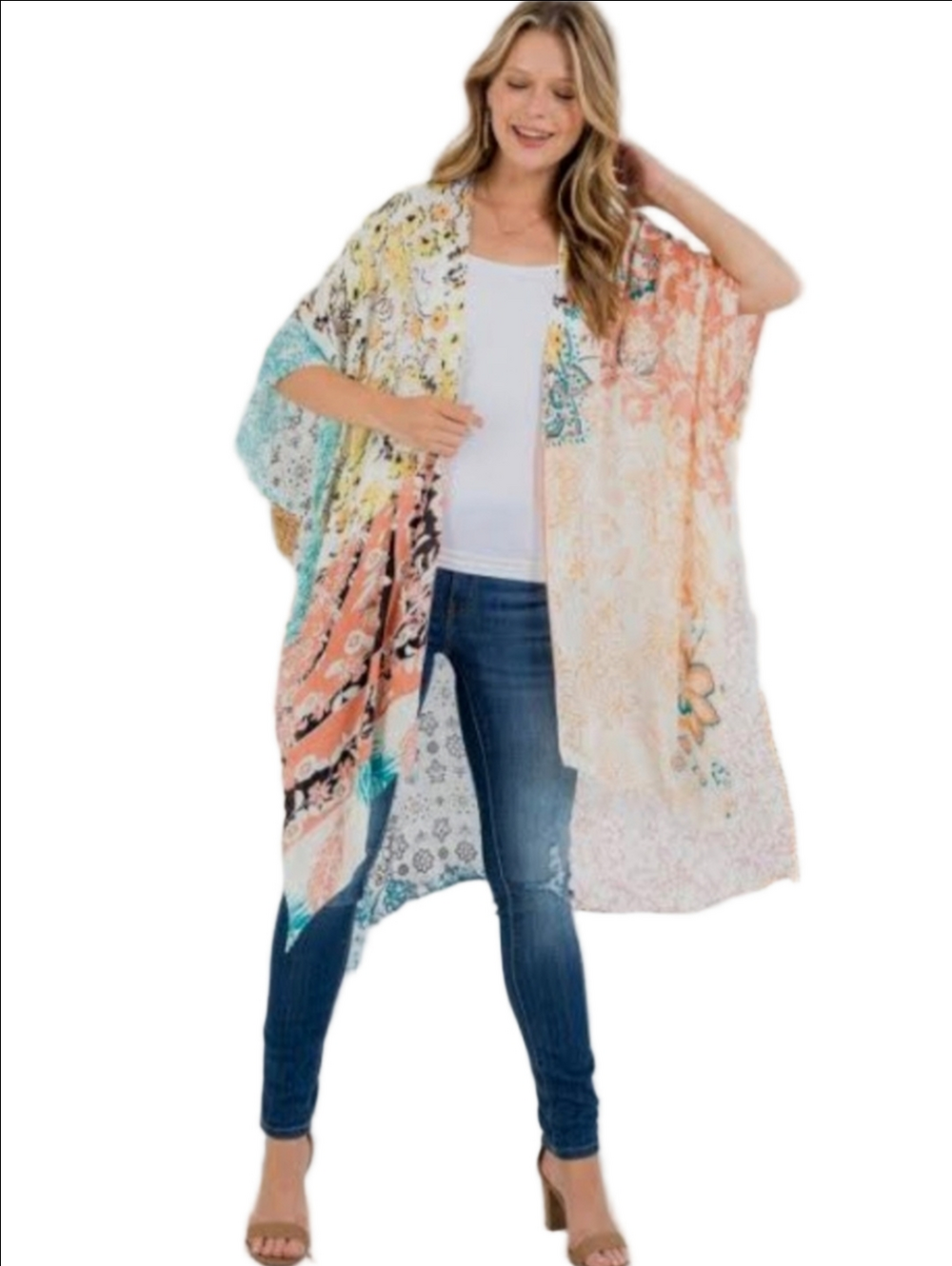 RACHEL Rachel Roy Beachy Boho Print Cover-up Duster Open Front Oversized Flowy